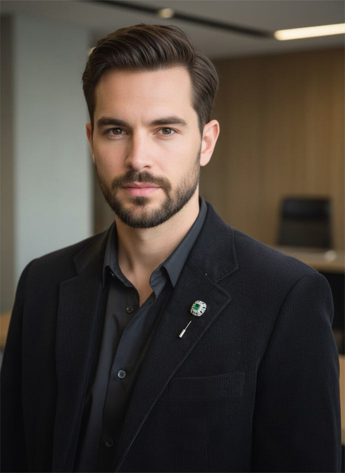 Crafter's-made Men's Emerald & Diamond Brooch