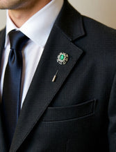 Muat gambar ke penampil Galeri, Crafter's-made Men's Emerald &amp; Diamond Brooch
